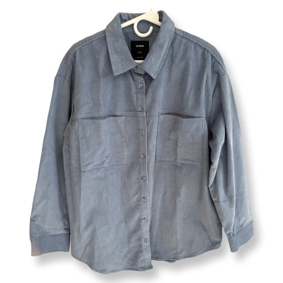 Cotton On NWT Lightweight Minimalist Preppy Corduroy Shacket Blue Size Medium - Picture 2 of 14